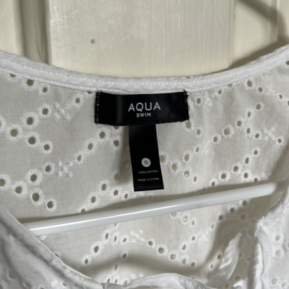 Aqua Womens Lace Up Eyelet Caftan Swim Cover-Up in Ivory - Picture 5 of 9